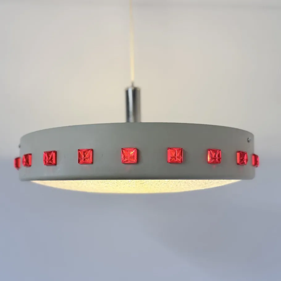 Clearance Pamono Vintage DDR UFO Lamp in White with Red Elements, 1970s
