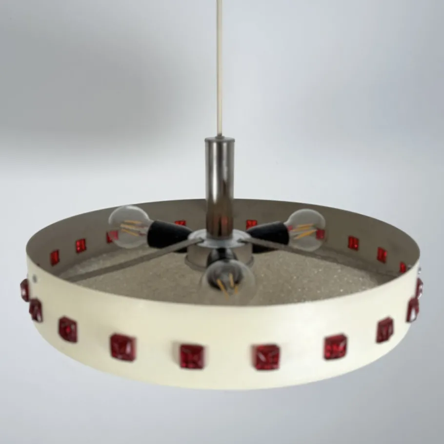 Clearance Pamono Vintage DDR UFO Lamp in White with Red Elements, 1970s