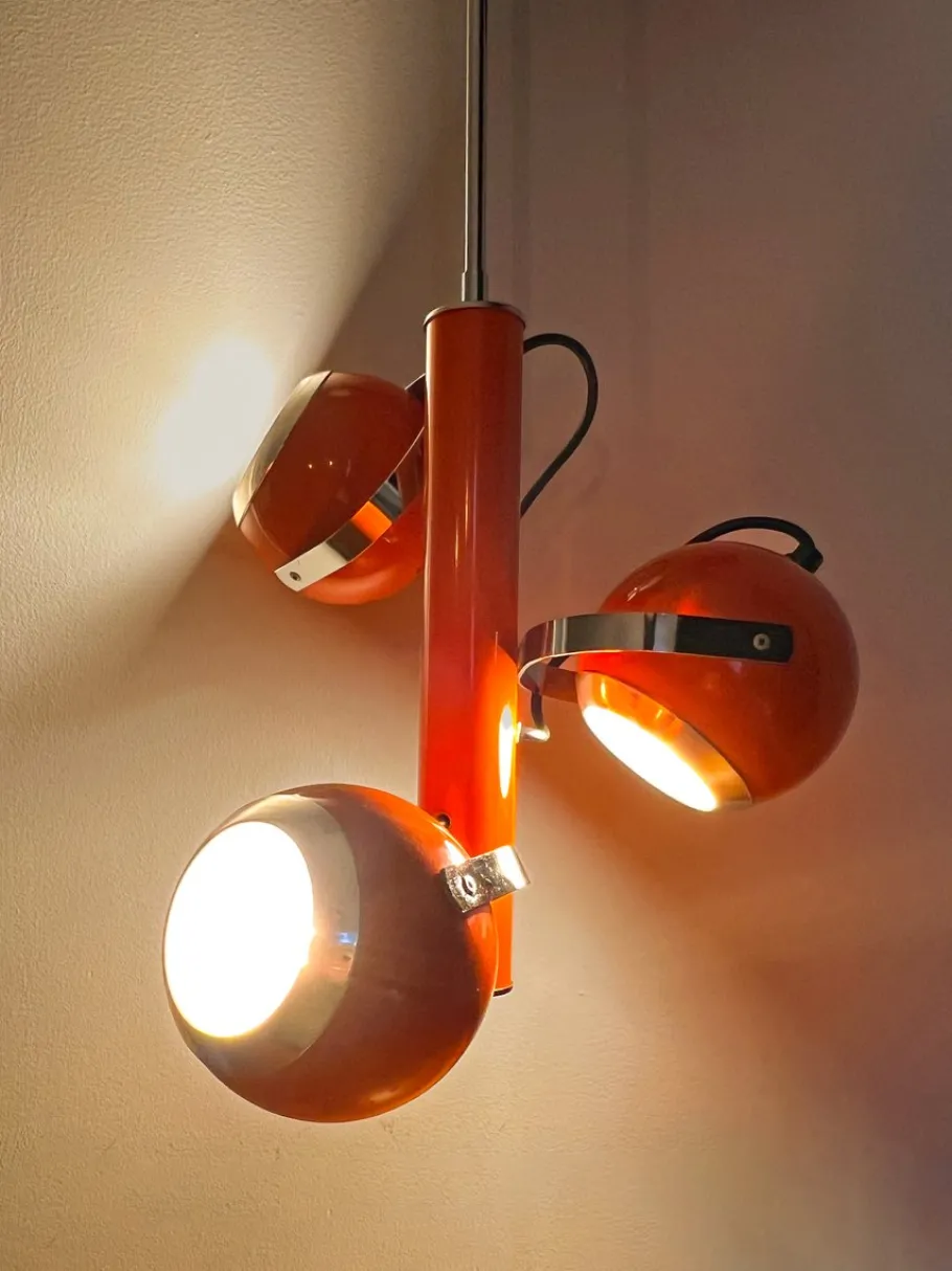 New Pamono Vintage Dutch Orange Ceiling Pendant Lamp with Swivel Spotlights by Herda, 1960s
