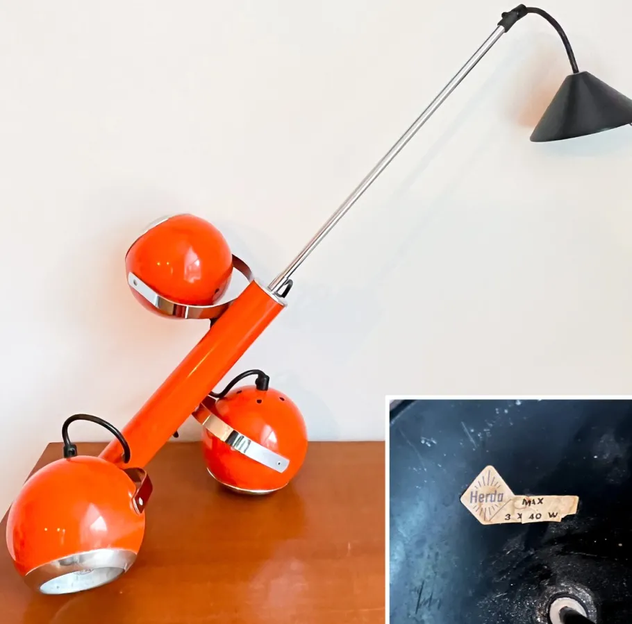 New Pamono Vintage Dutch Orange Ceiling Pendant Lamp with Swivel Spotlights by Herda, 1960s