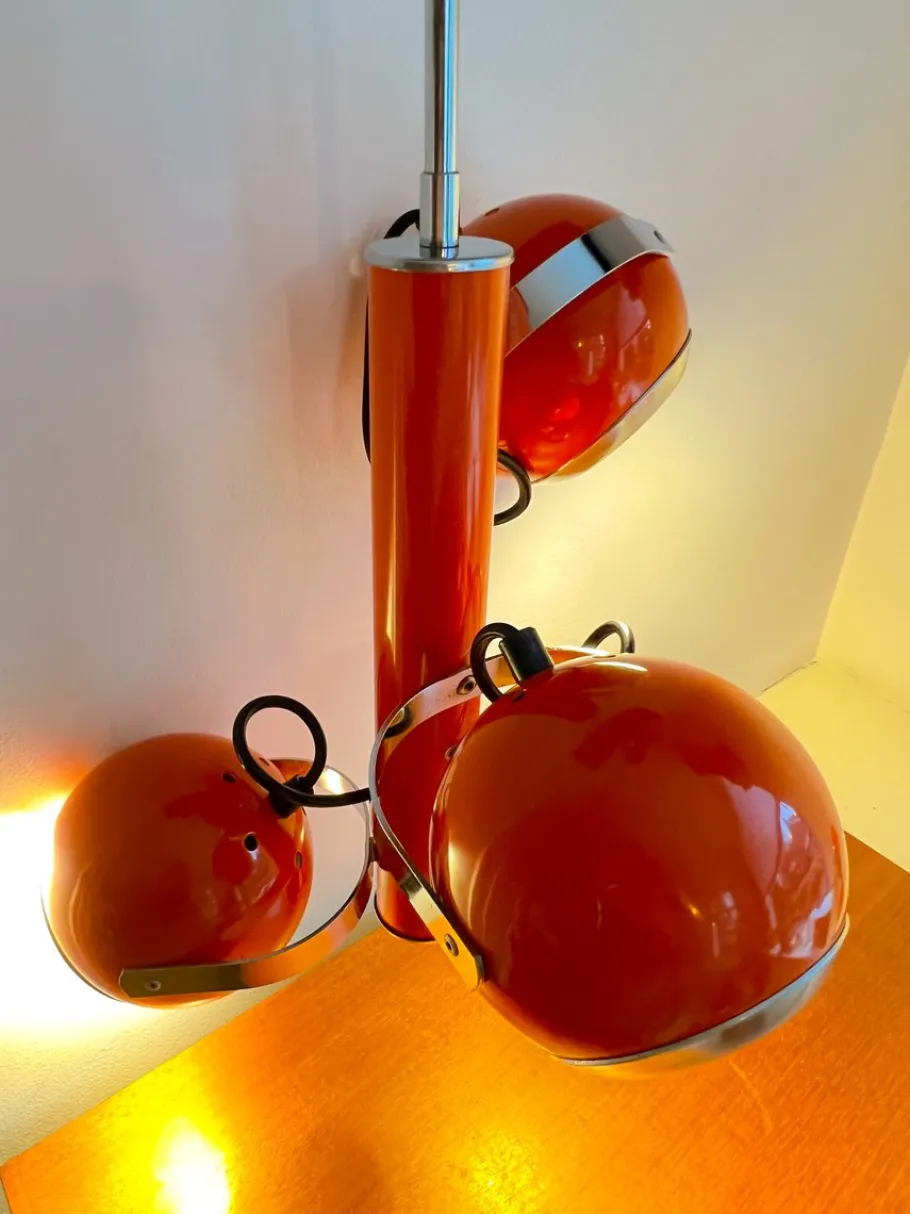 New Pamono Vintage Dutch Orange Ceiling Pendant Lamp with Swivel Spotlights by Herda, 1960s