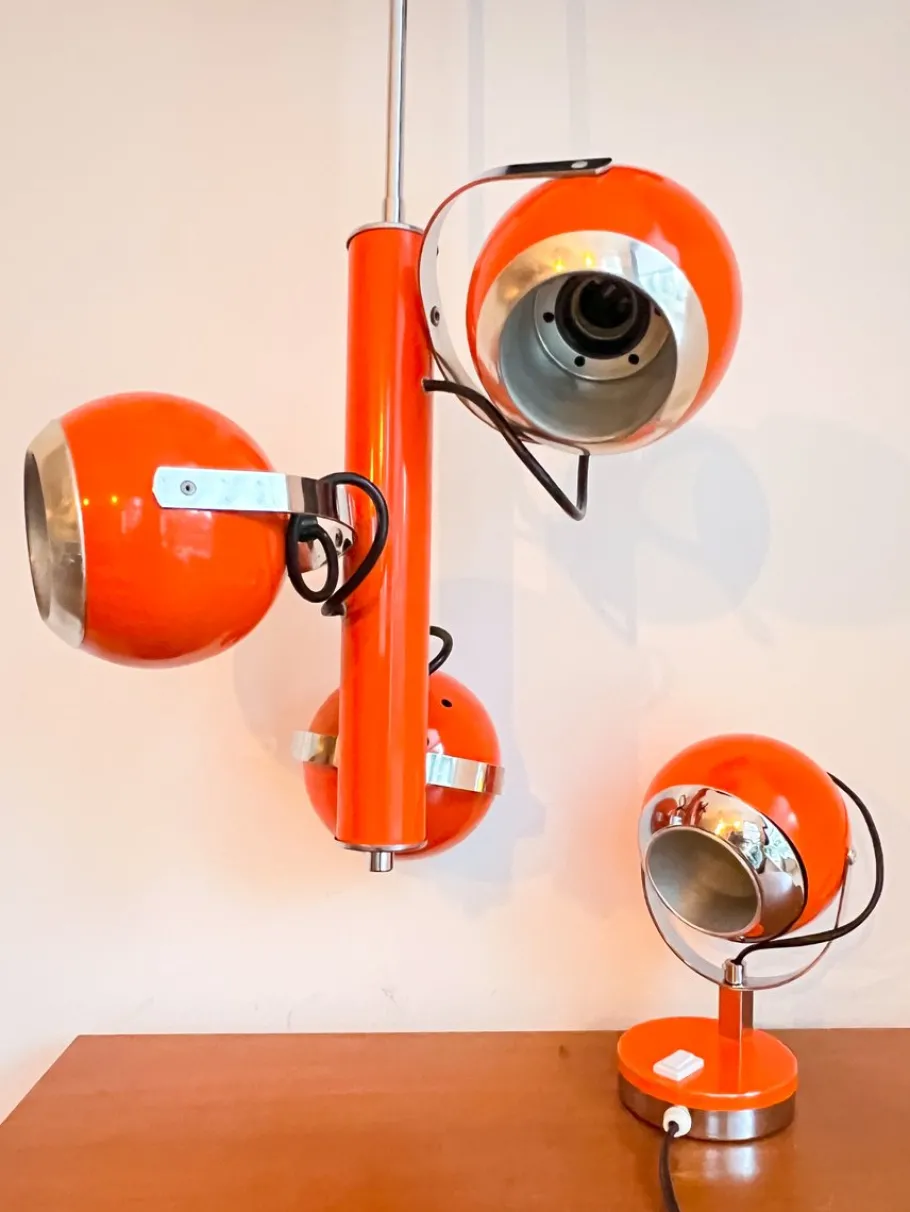 New Pamono Vintage Dutch Orange Ceiling Pendant Lamp with Swivel Spotlights by Herda, 1960s