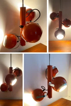 New Pamono Vintage Dutch Orange Ceiling Pendant Lamp with Swivel Spotlights by Herda, 1960s