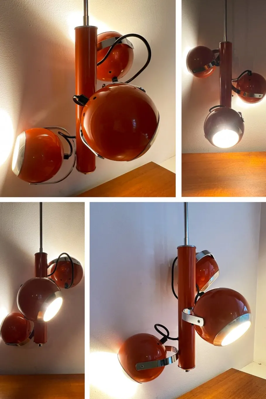 New Pamono Vintage Dutch Orange Ceiling Pendant Lamp with Swivel Spotlights by Herda, 1960s