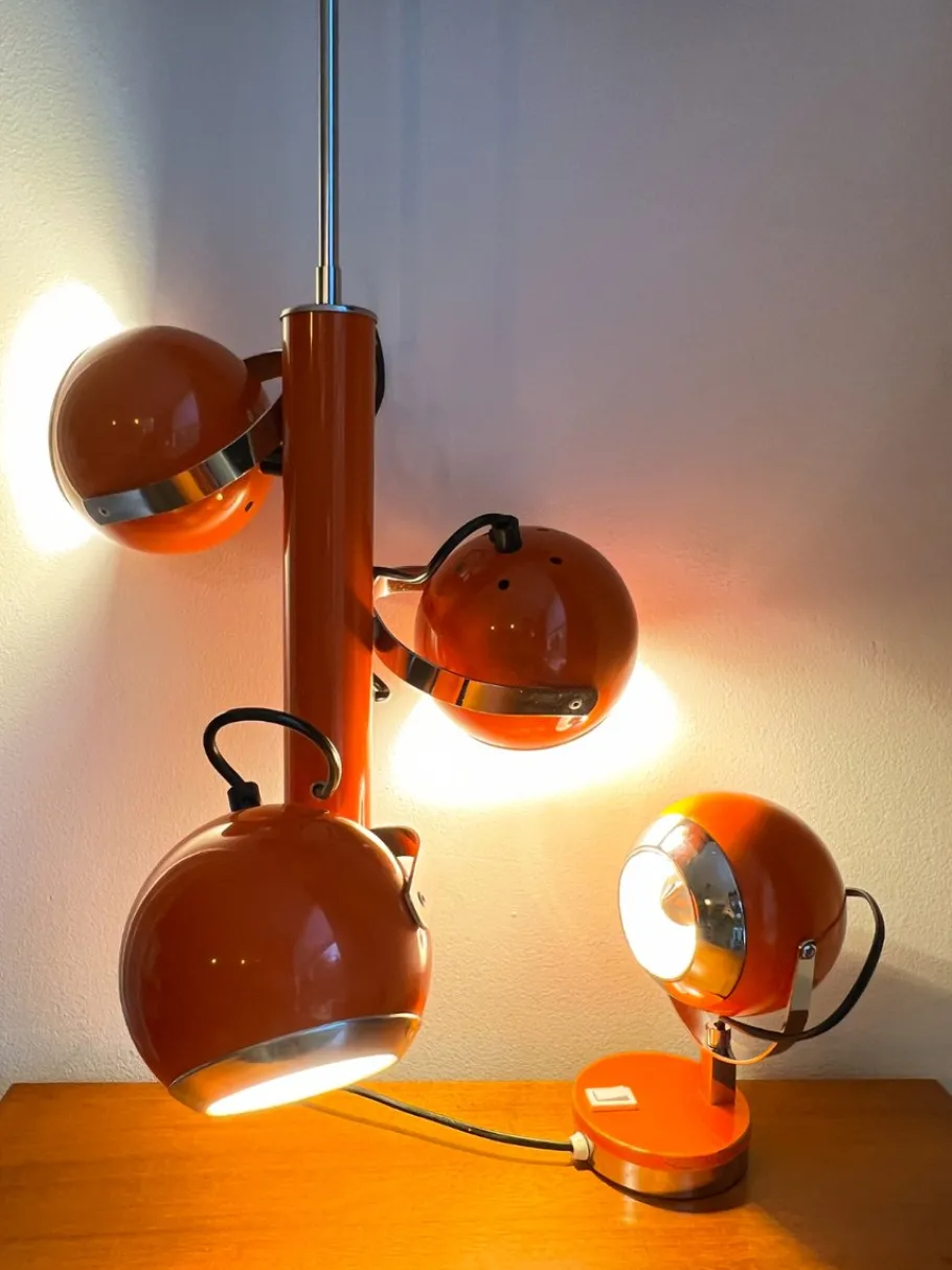 New Pamono Vintage Dutch Orange Ceiling Pendant Lamp with Swivel Spotlights by Herda, 1960s