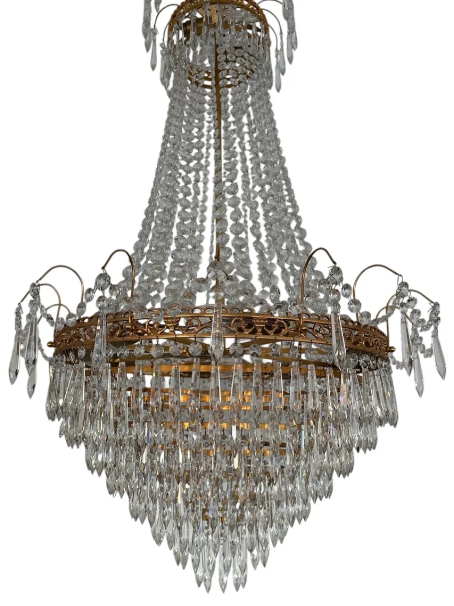 Sale Pamono Vintage Empire Style Crystal Chandelier with Gilt Frame
