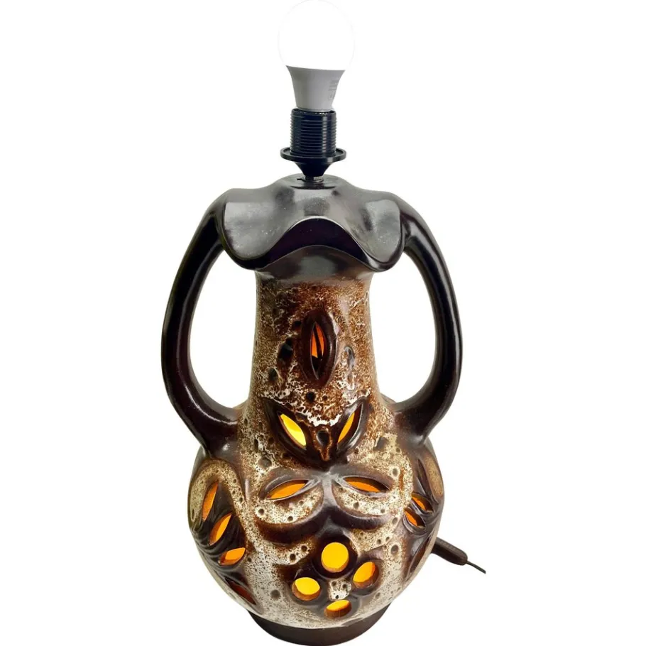 Best Pamono Vintage Fat Lava Floor Lamp in Orange and Brown Drip-Glazes attributed to Walter Gerhards, 1962