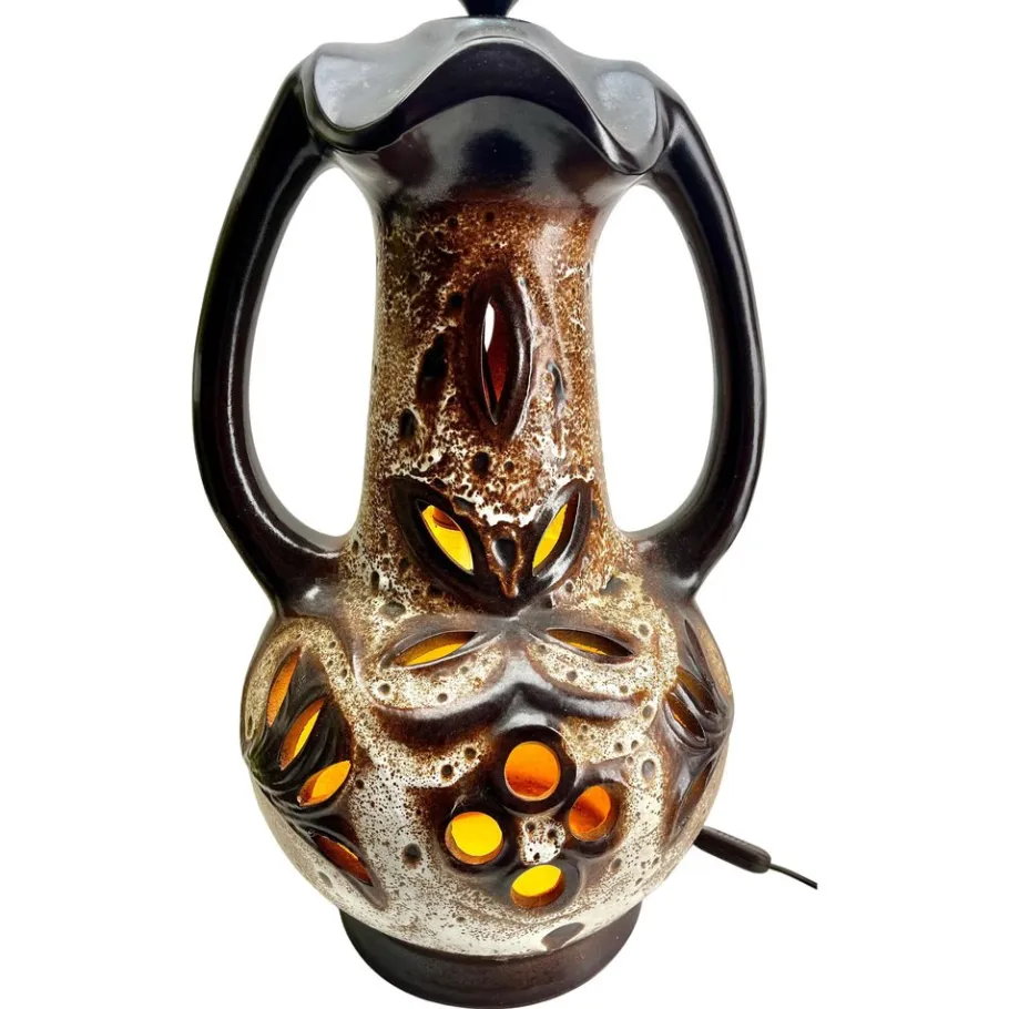 Best Pamono Vintage Fat Lava Floor Lamp in Orange and Brown Drip-Glazes attributed to Walter Gerhards, 1962