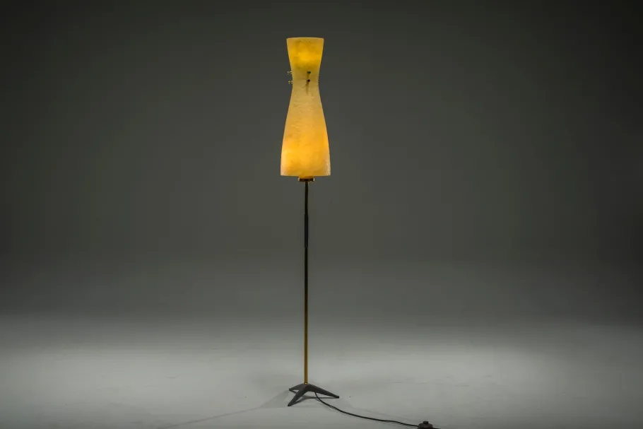 New Pamono Vintage Floor Filigree Lamp with Fiberglass Shade, Germany, 1950s