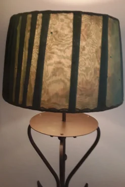 New Pamono Vintage Floor Lamp from with Filigree Iron Frame and Handmade Green Fabric Shade from Lamplove, 1980s