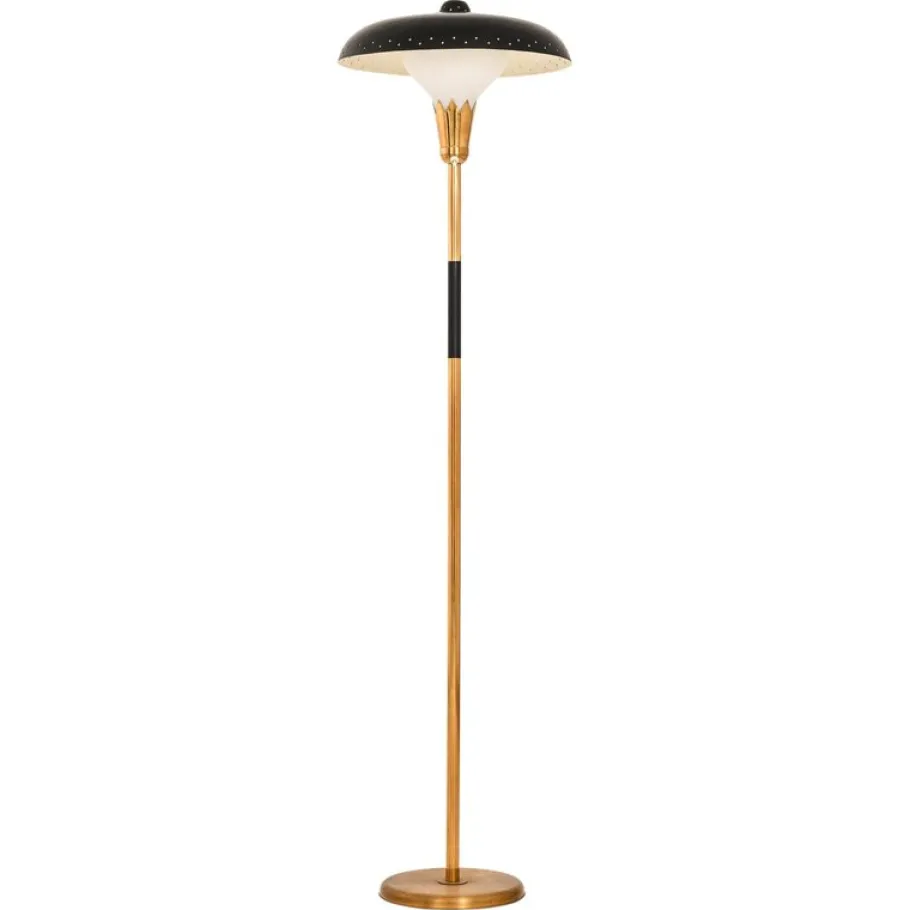 Best Pamono Vintage Floor Lamp in Opaline Glass and Lacquered Metal, 1950s