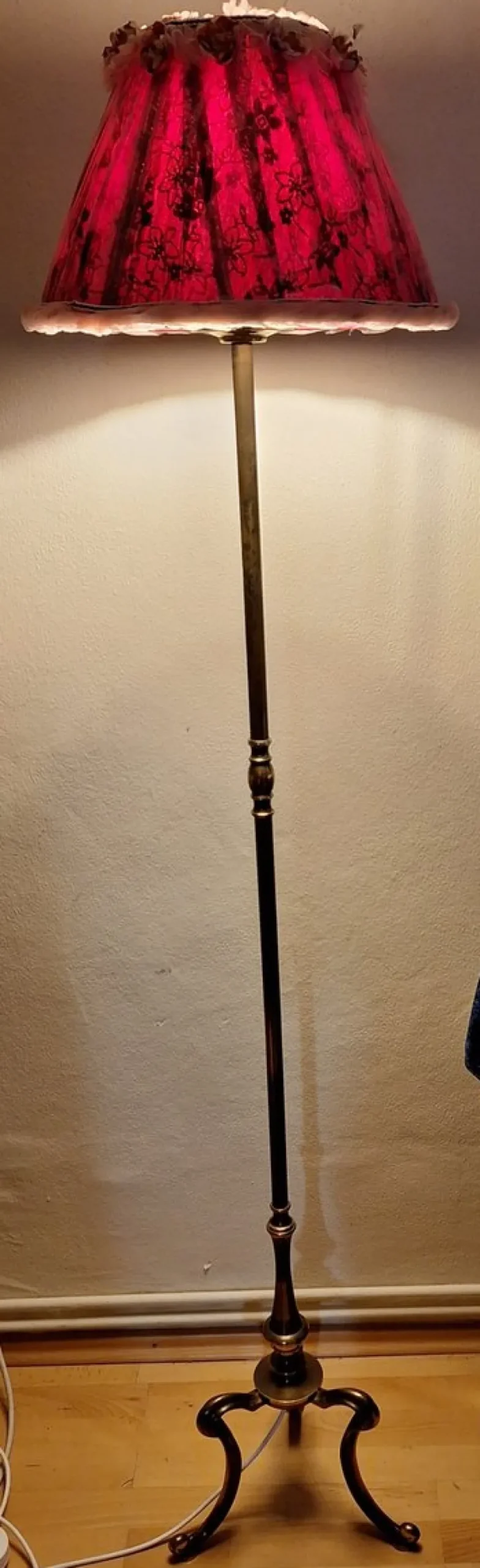 Best Pamono Vintage Floor Lamp with Brass Base and Handmade Fabric Shade by Lamplove, 1950s