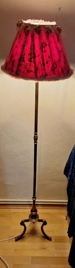 Best Pamono Vintage Floor Lamp with Brass Base and Handmade Fabric Shade by Lamplove, 1950s