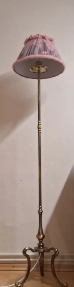 Best Pamono Vintage Floor Lamp with Brass Base and Handmade Fabric Shade by Lamplove, 1950s