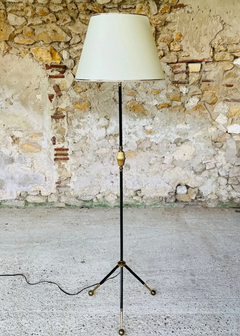 Discount Pamono Vintage Floor Lamp with Gilded Brass Decor on Tripod Legs, 1960s