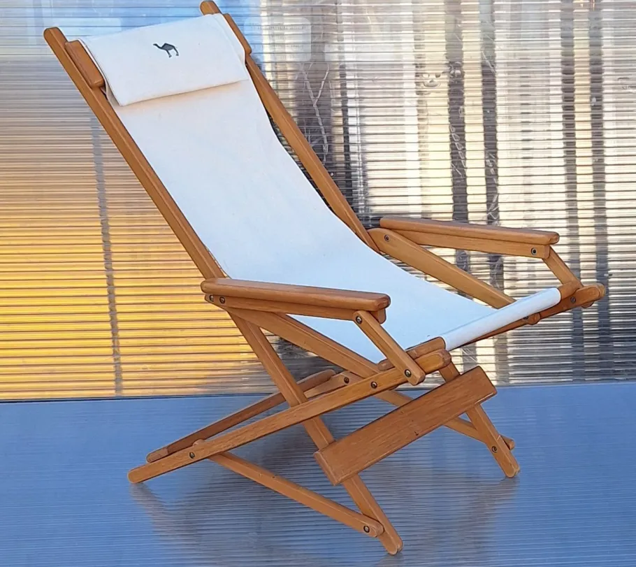 Best Pamono Vintage Foldable Deckchair in Light Mango Wood with Linen Cover from Camel, 1980s