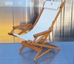 Best Pamono Vintage Foldable Deckchair in Light Mango Wood with Linen Cover from Camel, 1980s