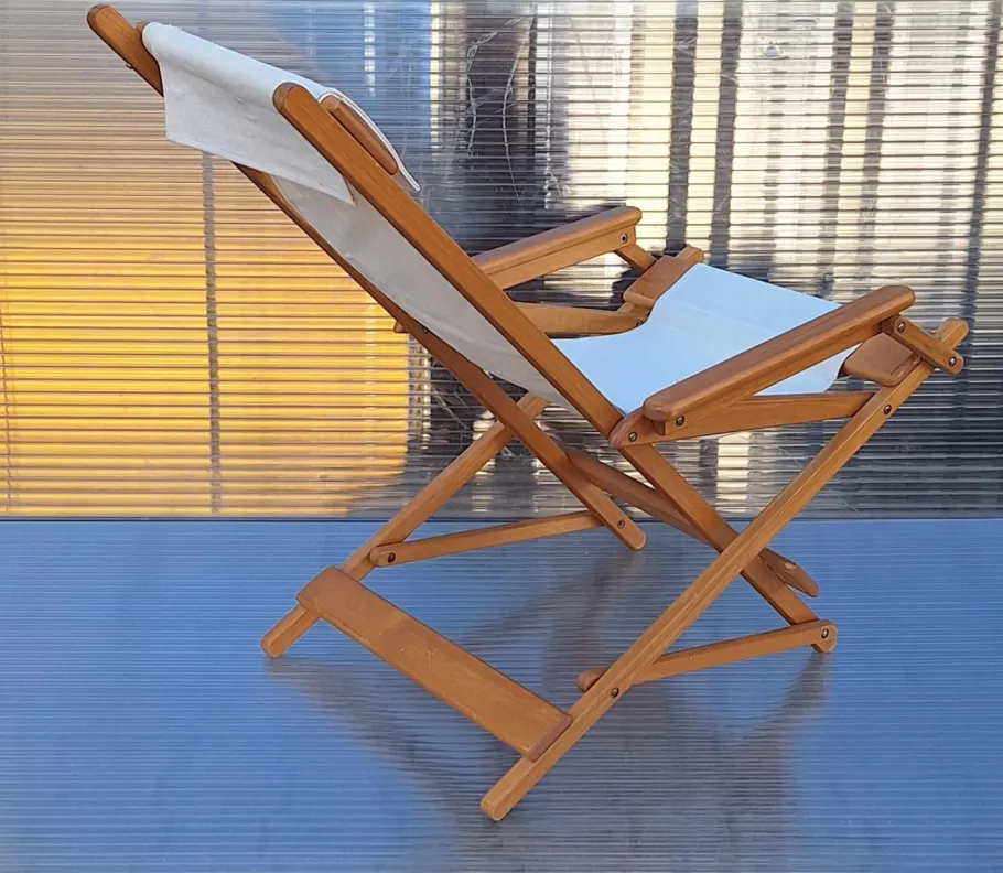 Best Pamono Vintage Foldable Deckchair in Light Mango Wood with Linen Cover from Camel, 1980s