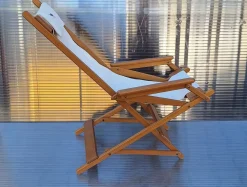 Best Pamono Vintage Foldable Deckchair in Light Mango Wood with Linen Cover from Camel, 1980s