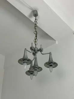 Hot Pamono Vintage Four-Light Chandelier in Steel and Murano Glass in the style of Reggiani, 1960s