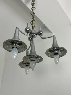 Hot Pamono Vintage Four-Light Chandelier in Steel and Murano Glass in the style of Reggiani, 1960s