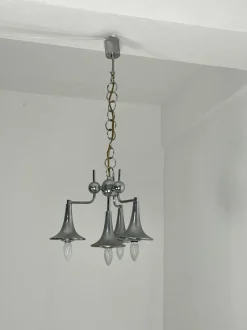 Hot Pamono Vintage Four-Light Chandelier in Steel and Murano Glass in the style of Reggiani, 1960s