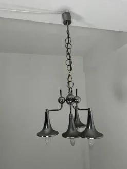 Hot Pamono Vintage Four-Light Chandelier in Steel and Murano Glass in the style of Reggiani, 1960s