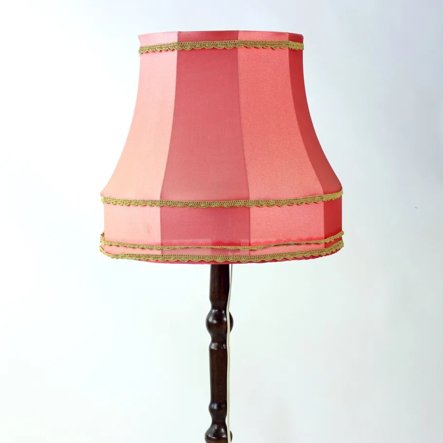 New Pamono Vintage Freestanding Floor Lamp with Original Pink Fabric Shade, Czechoslovakia, 1960s