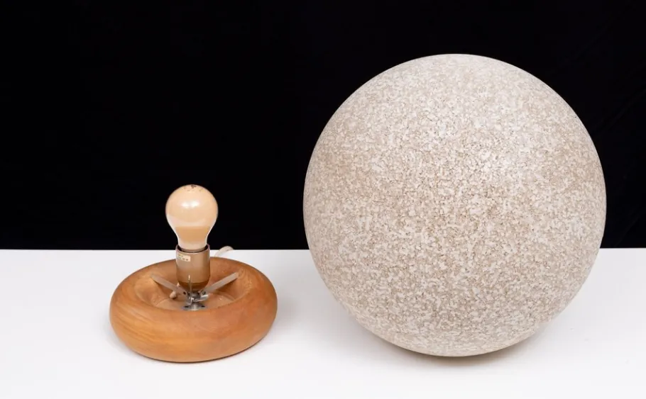 Best Pamono Vintage French Ball Lamp on Pine Base, 1970