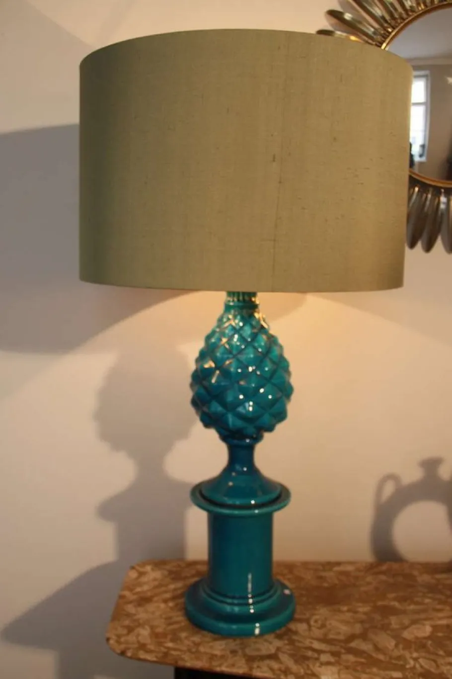 Pamono Vintage French Blue Pineapple Table Lamp by Pol Chambost, 1970s