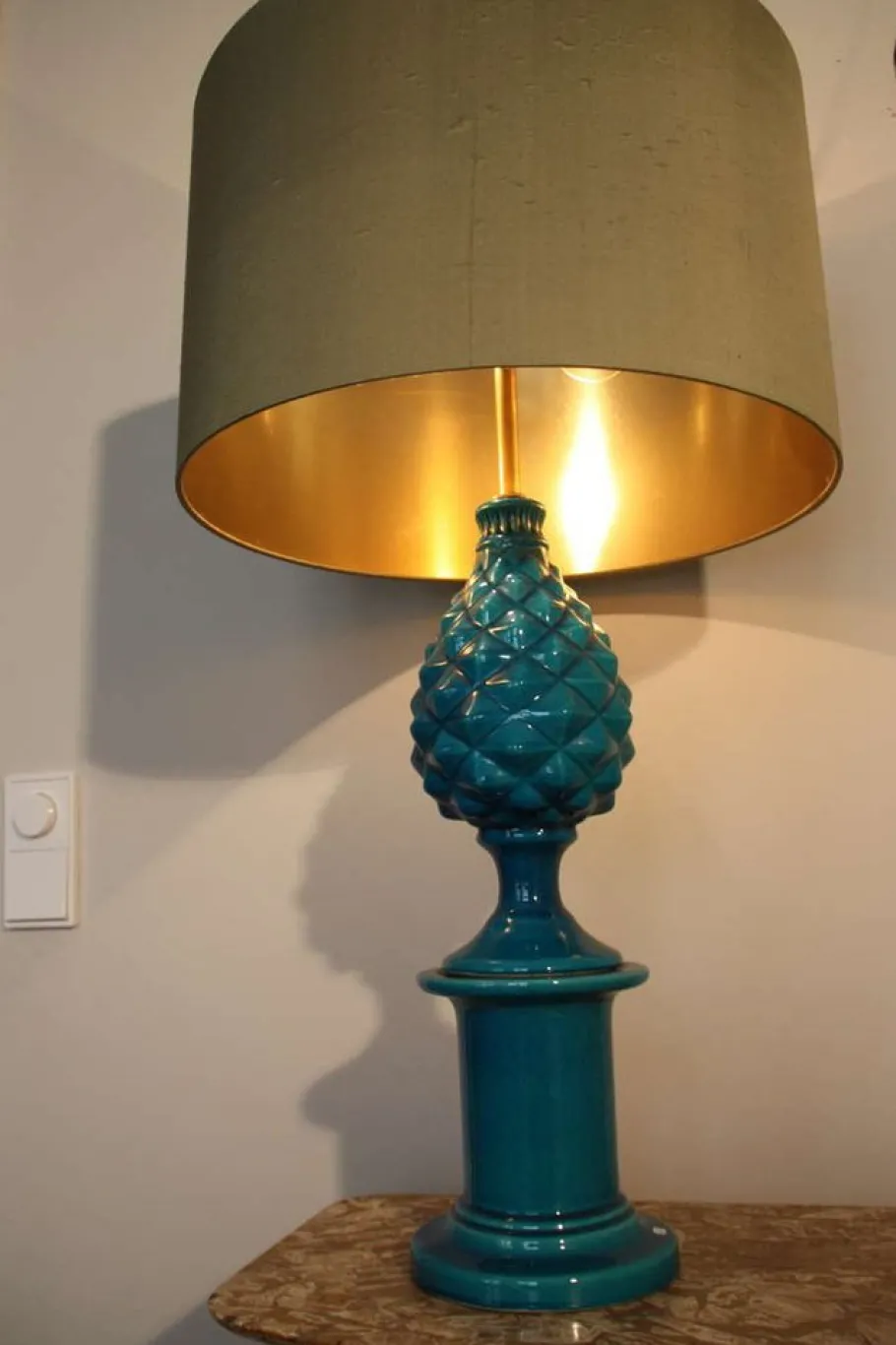 Pamono Vintage French Blue Pineapple Table Lamp by Pol Chambost, 1970s