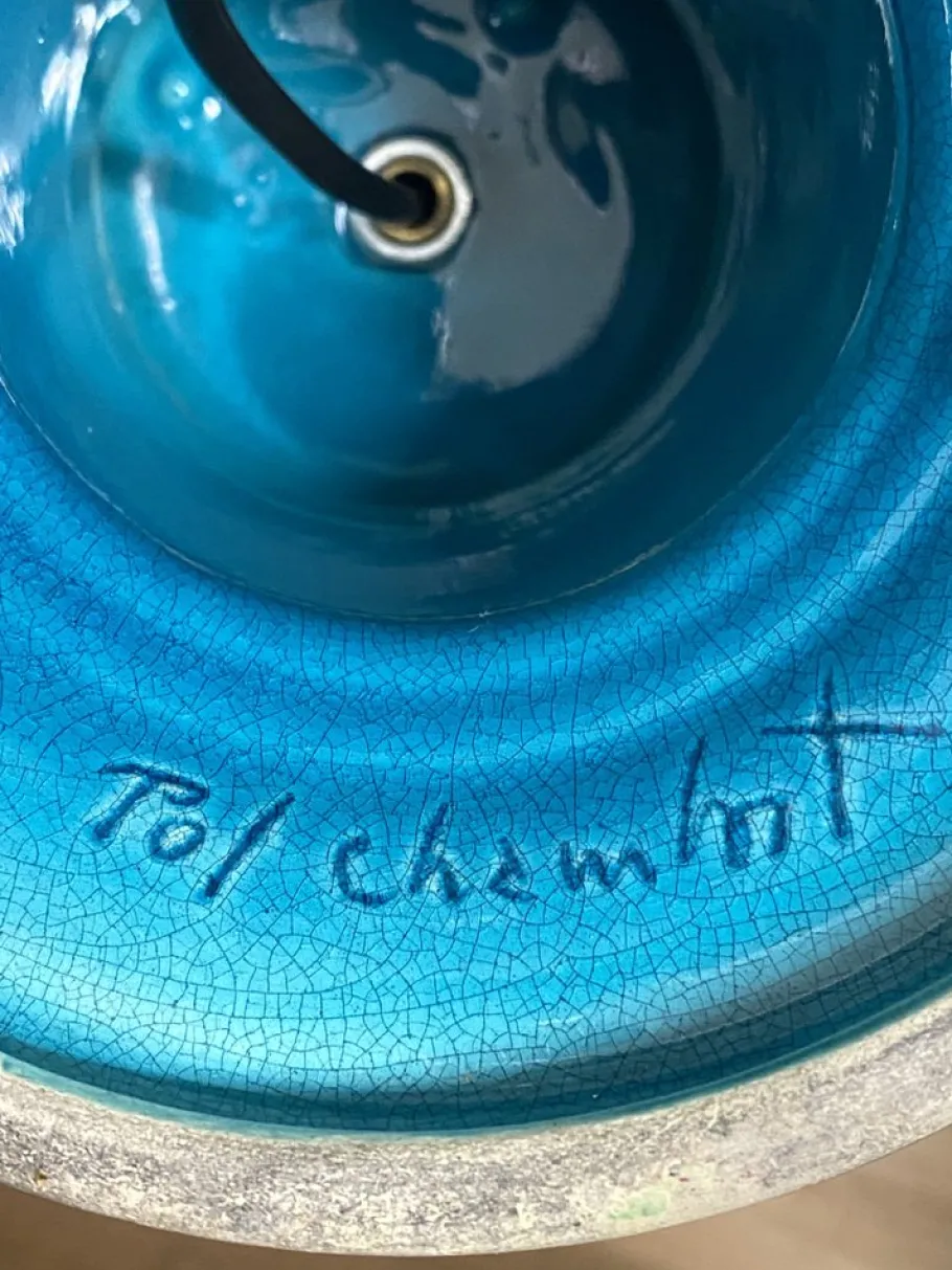 Pamono Vintage French Blue Pineapple Table Lamp by Pol Chambost, 1970s