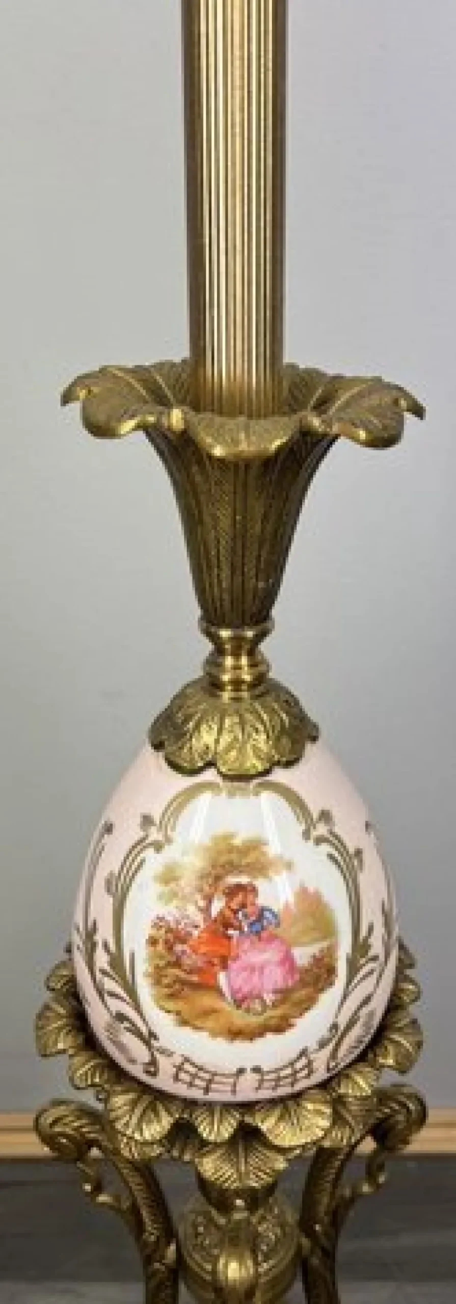 Discount Pamono Vintage French Brass and Painted Porcelain Column Floor Lamp