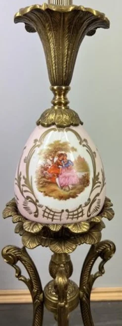 Discount Pamono Vintage French Brass and Painted Porcelain Column Floor Lamp