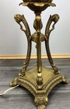 Discount Pamono Vintage French Brass and Painted Porcelain Column Floor Lamp