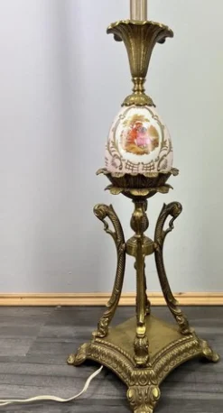 Discount Pamono Vintage French Brass and Painted Porcelain Column Floor Lamp