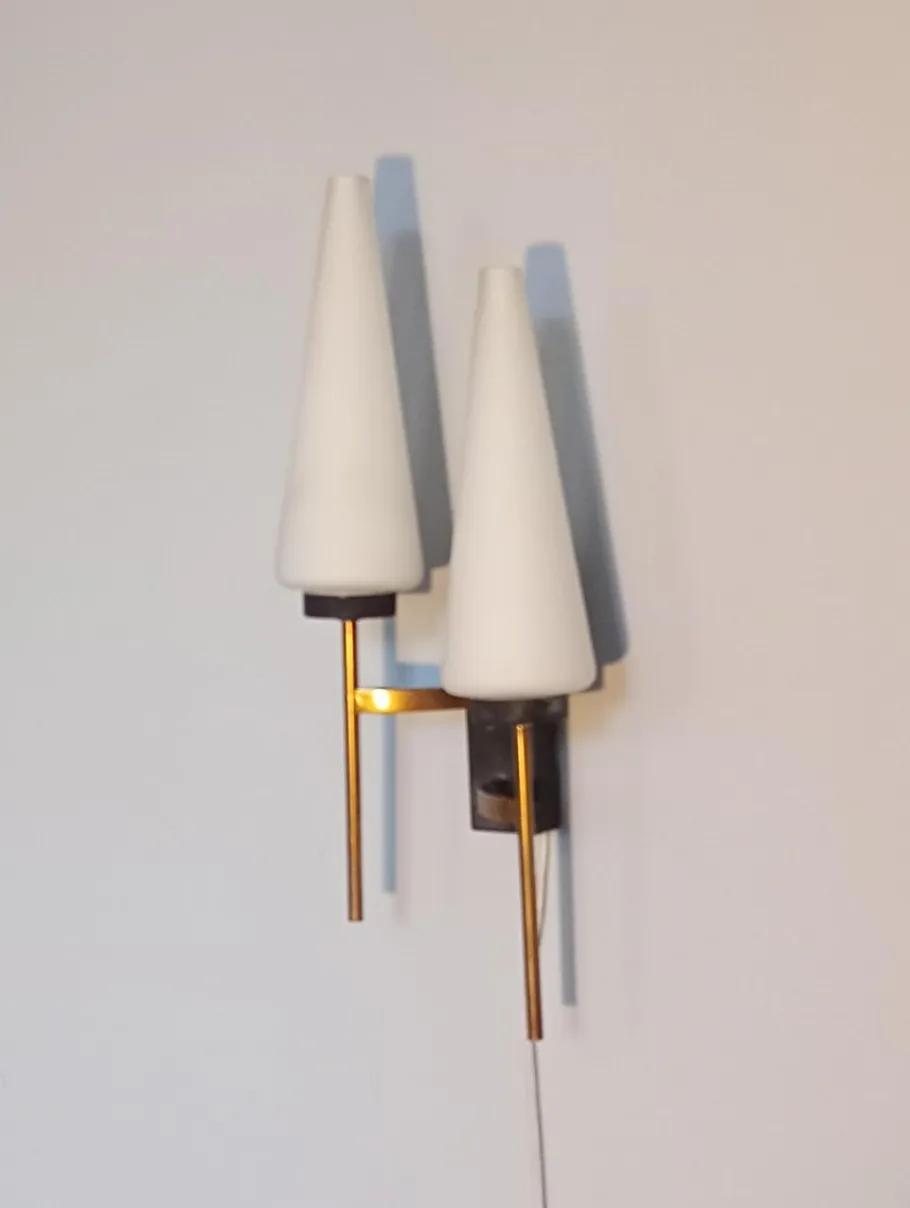 Hot Pamono Vintage French Brass and Opaline Wall Light, 1950s