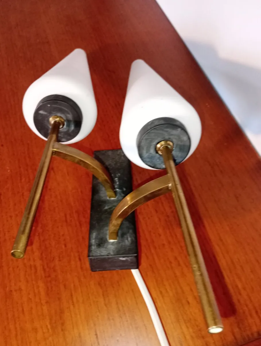 Hot Pamono Vintage French Brass and Opaline Wall Light, 1950s