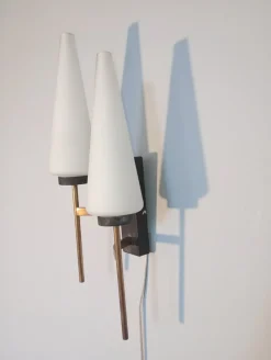Hot Pamono Vintage French Brass and Opaline Wall Light, 1950s