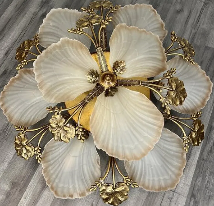 Hot Pamono Vintage French Brass Floral Ceiling Light Lot 4194