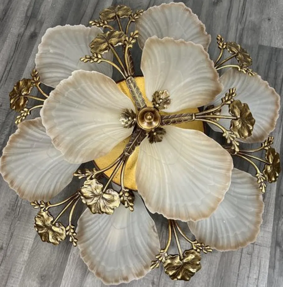 Hot Pamono Vintage French Brass Floral Ceiling Light Lot 4194