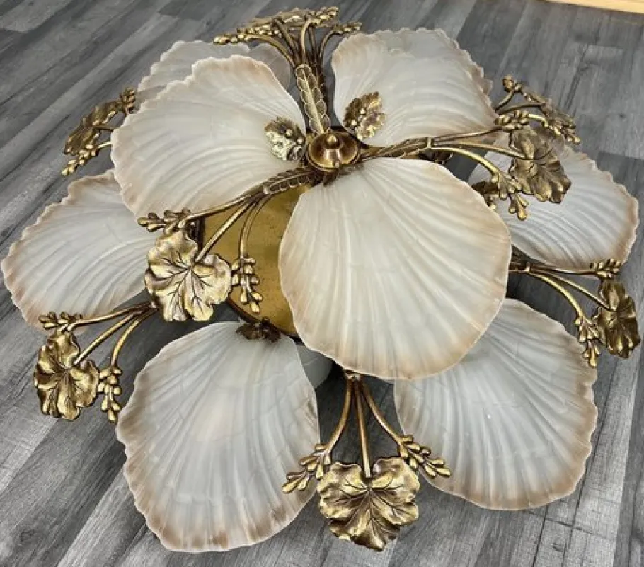 Hot Pamono Vintage French Brass Floral Ceiling Light Lot 4194