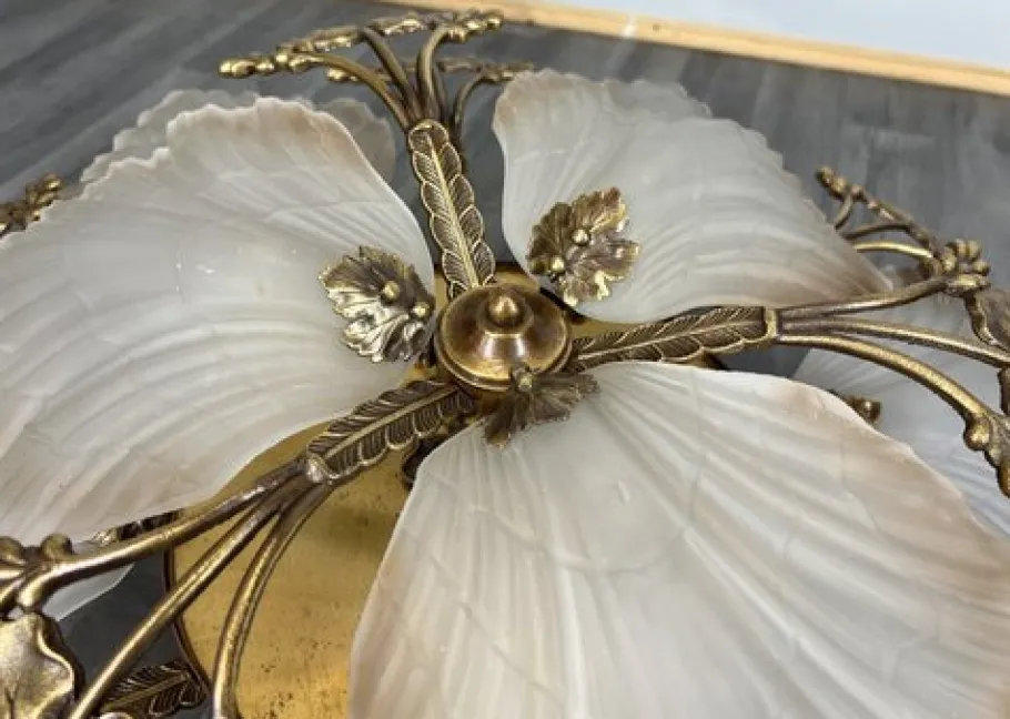 Hot Pamono Vintage French Brass Floral Ceiling Light Lot 4194