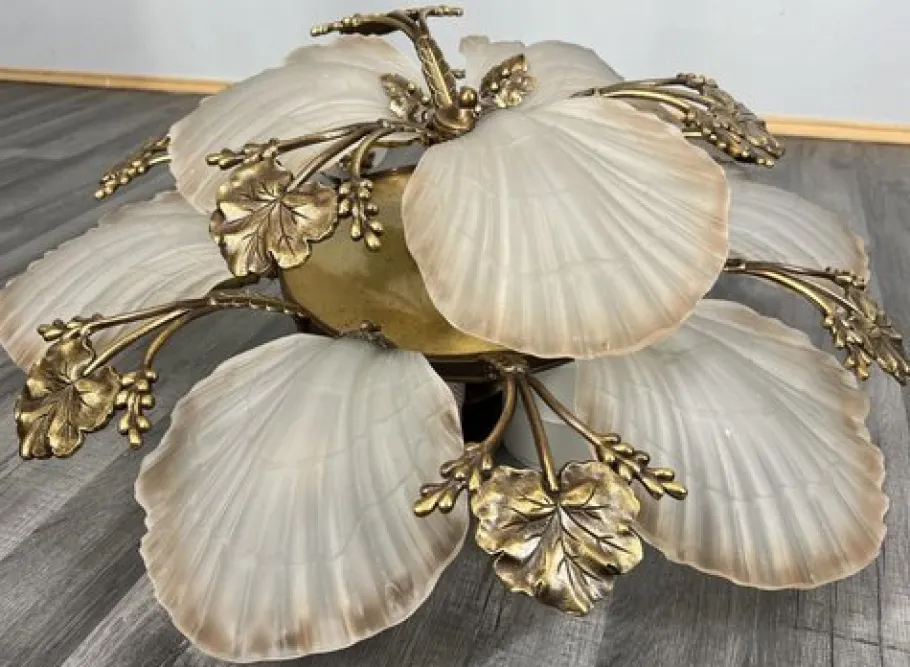 Hot Pamono Vintage French Brass Floral Ceiling Light Lot 4194