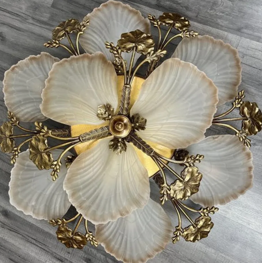 Hot Pamono Vintage French Brass Floral Ceiling Light Lot 4194