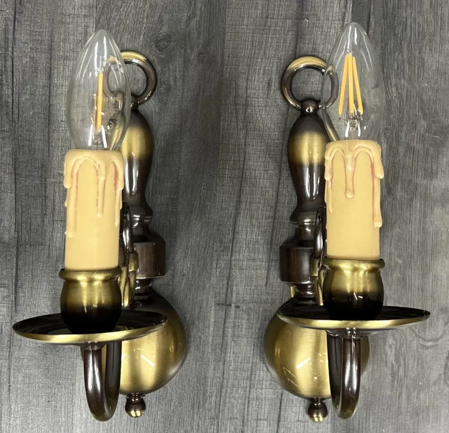 Clearance Pamono Vintage French Candle Style Sconces in Brass, Set of 2