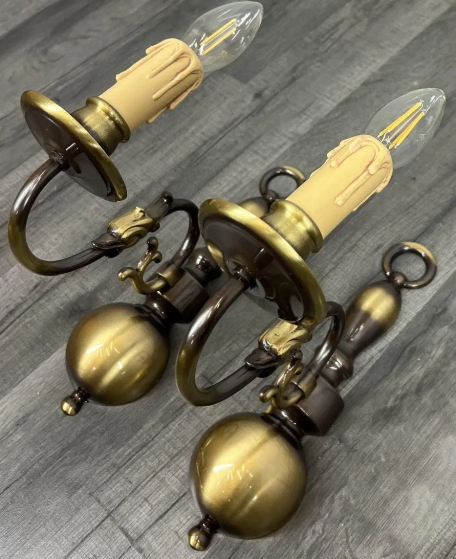 Clearance Pamono Vintage French Candle Style Sconces in Brass, Set of 2