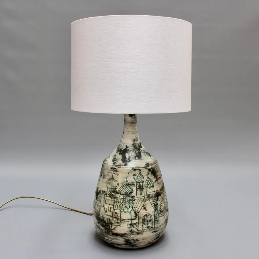 Discount Pamono Vintage French Ceramic Lamp with Motif by Jacques Blin, 1950s