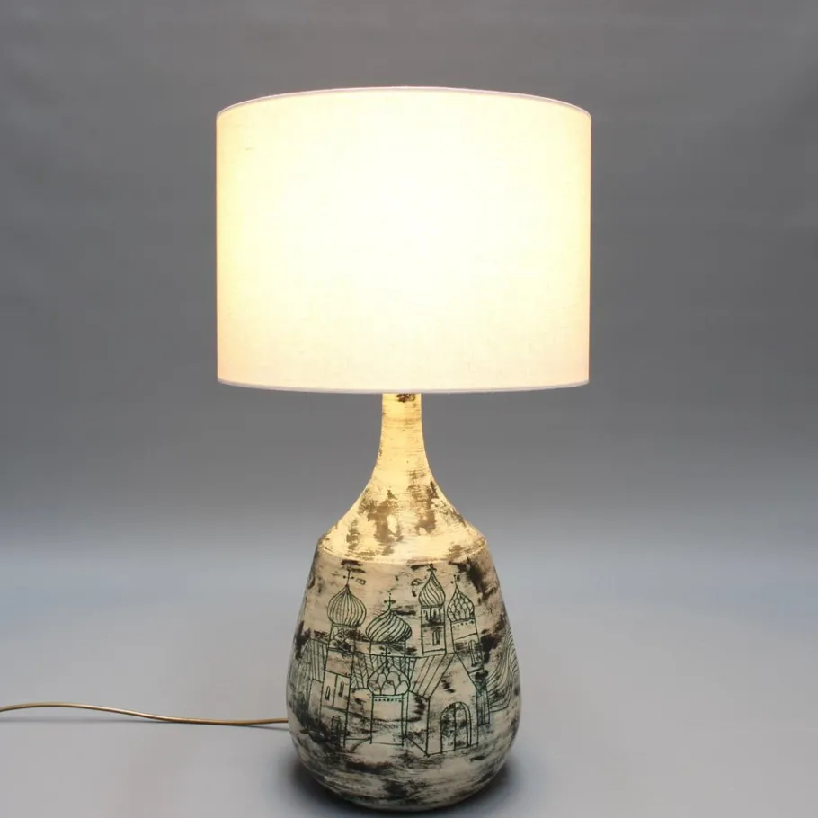 Discount Pamono Vintage French Ceramic Lamp with Motif by Jacques Blin, 1950s
