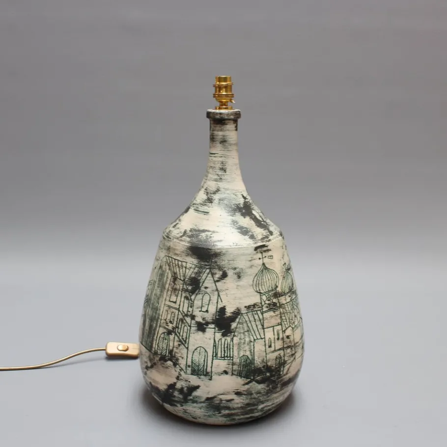 Discount Pamono Vintage French Ceramic Lamp with Motif by Jacques Blin, 1950s